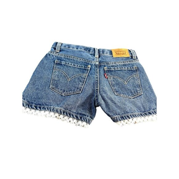 Levi’s Girls Shorts Jean 5 pocket Lace Hem Med Wash Size 10 R - Picture 2 of 7